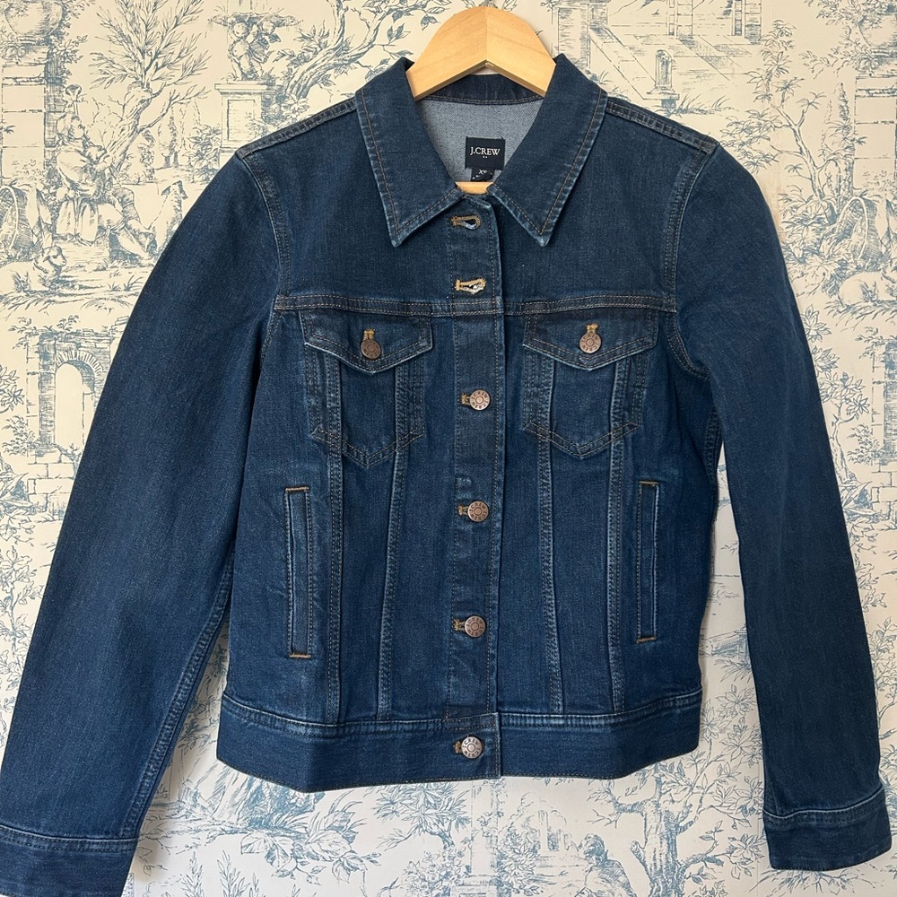 J. Crew Blue Trucker Jean Jacket with Contrast Stitching